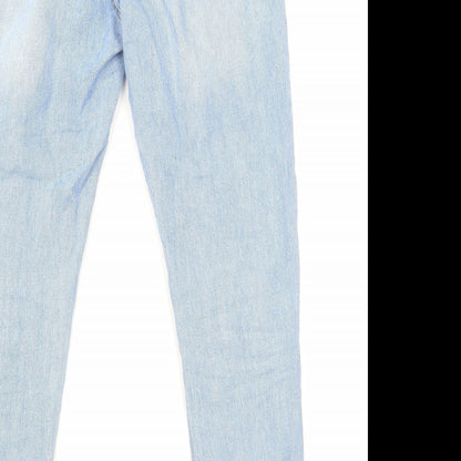 Primark Womens Blue Cotton Skinny Jeans Size 8 L26 in Regular Zip - Distressed Hems