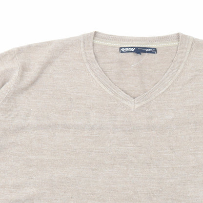 Easy Mens Beige V-Neck Acetate Pullover Jumper Size M