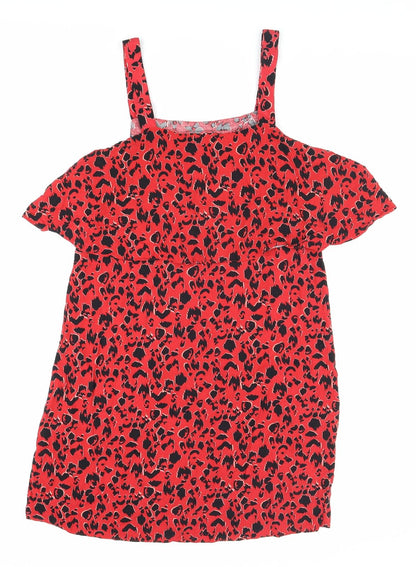 Peacocks Womens Red Animal Print Viscose Tank Dress Size 12 Square Neck Pullover