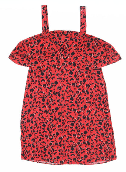 Peacocks Womens Red Animal Print Viscose Tank Dress Size 12 Square Neck Pullover