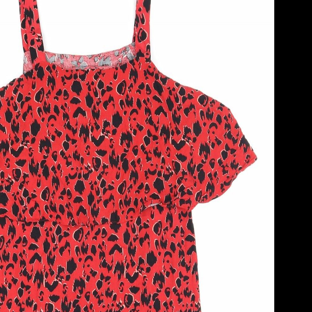 Peacocks Womens Red Animal Print Viscose Tank Dress Size 12 Square Neck Pullover