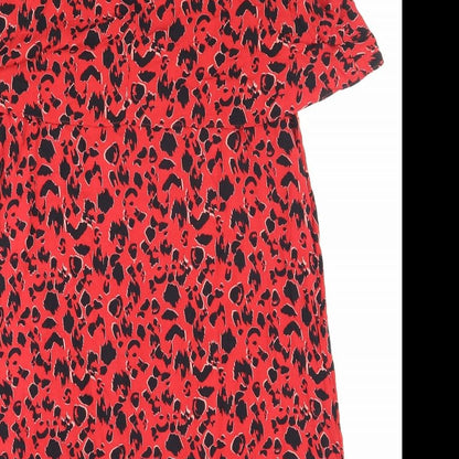 Peacocks Womens Red Animal Print Viscose Tank Dress Size 12 Square Neck Pullover