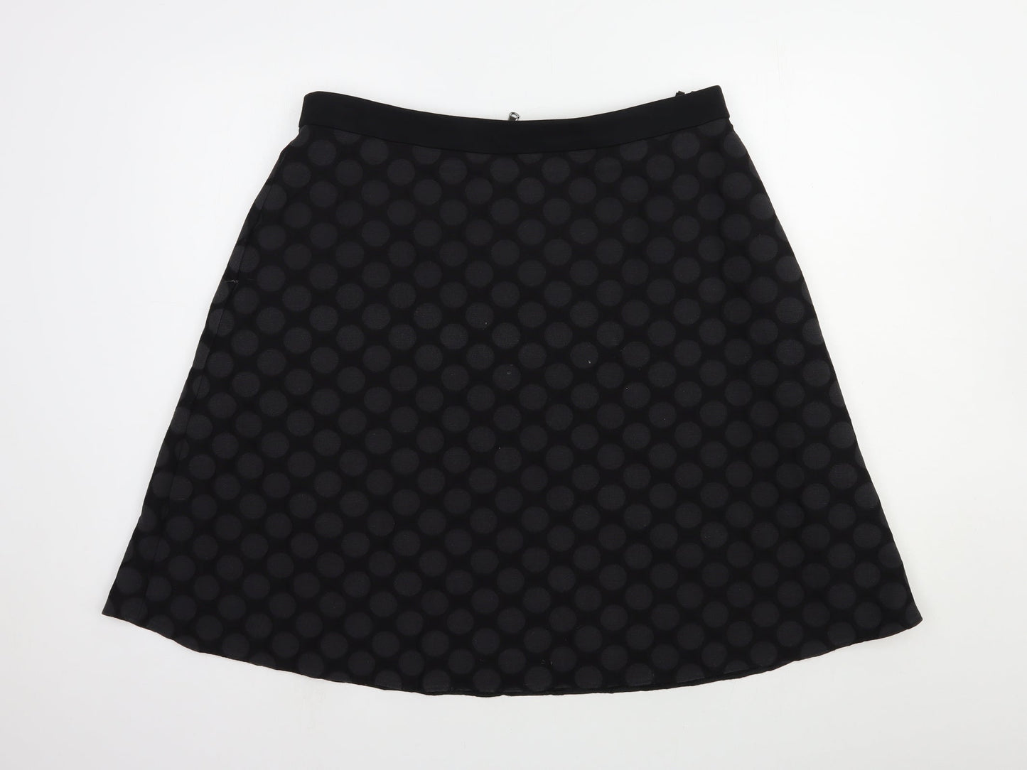Marks and Spencer Womens Black Polka Dot Cotton A-Line Skirt Size 14 Zip