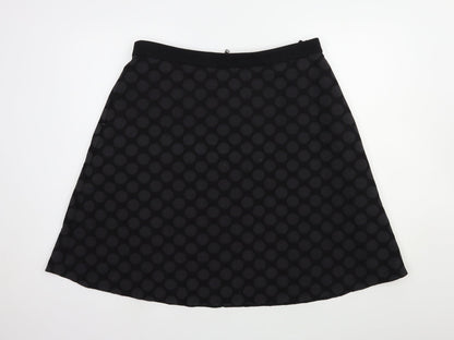 Marks and Spencer Womens Black Polka Dot Cotton A-Line Skirt Size 14 Zip