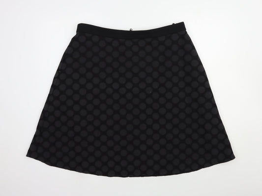 Marks and Spencer Womens Black Polka Dot Cotton A-Line Skirt Size 14 Zip