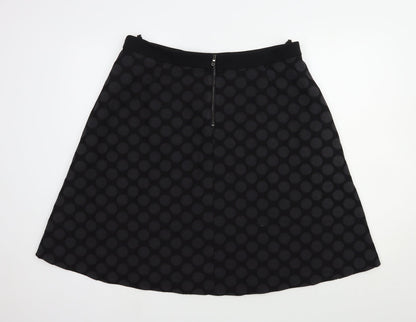 Marks and Spencer Womens Black Polka Dot Cotton A-Line Skirt Size 14 Zip