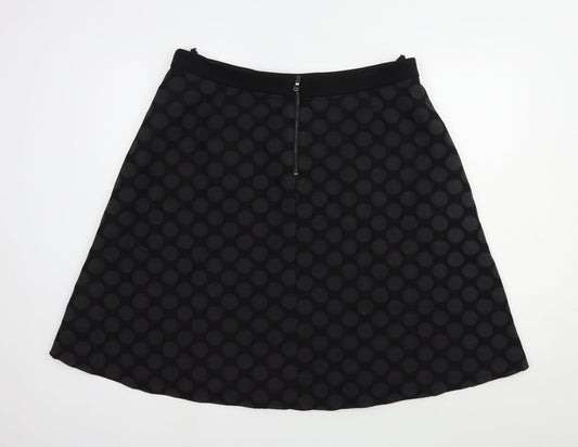 Marks and Spencer Womens Black Polka Dot Cotton A-Line Skirt Size 14 Zip