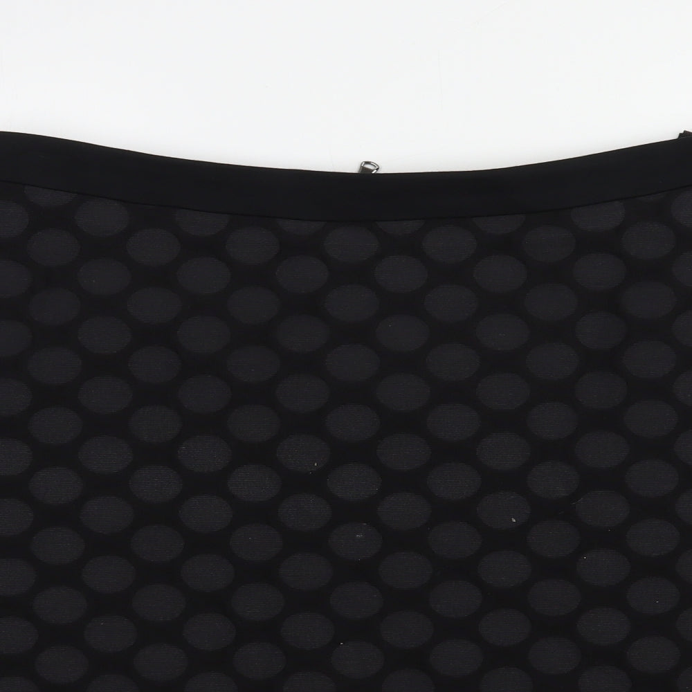 Marks and Spencer Womens Black Polka Dot Cotton A-Line Skirt Size 14 Zip