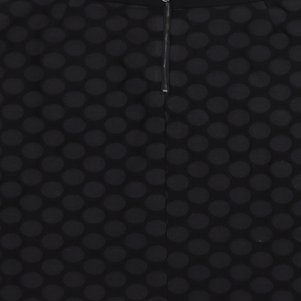 Marks and Spencer Womens Black Polka Dot Cotton A-Line Skirt Size 14 Zip