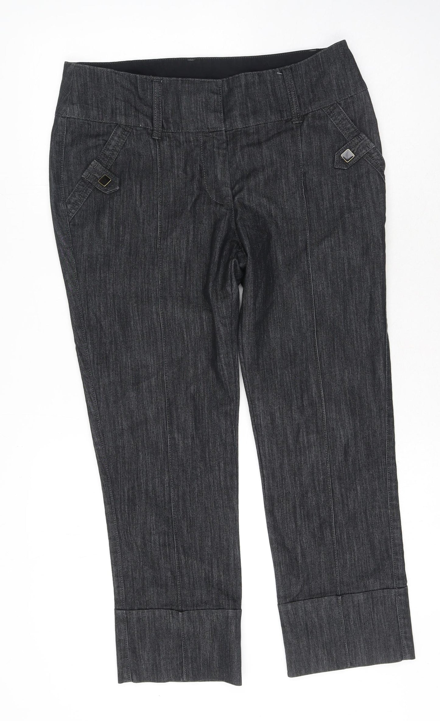 NEXT Womens Grey Cotton Straight Jeans Size 12 L25 in Regular Hook & Eye