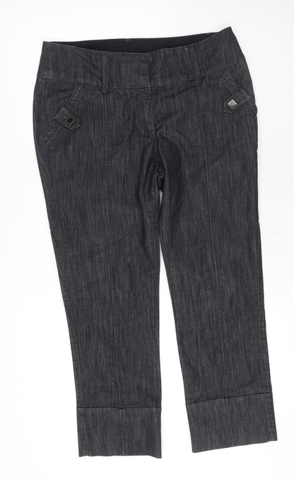 NEXT Womens Grey Cotton Straight Jeans Size 12 L25 in Regular Hook & Eye