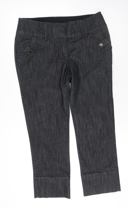 NEXT Womens Grey Cotton Straight Jeans Size 12 L25 in Regular Hook & Eye