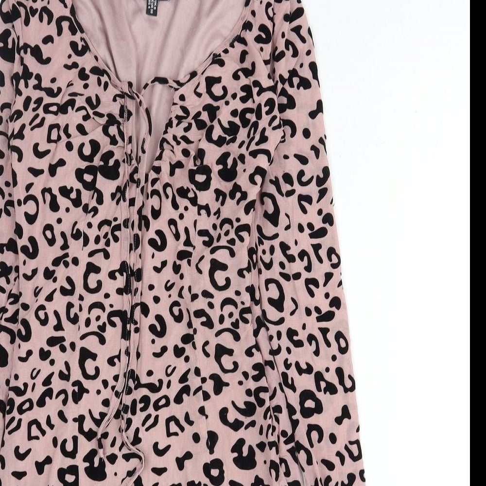 Naanaa Womens Pink Animal Print Viscose Mini Size 8 Round Neck Zip