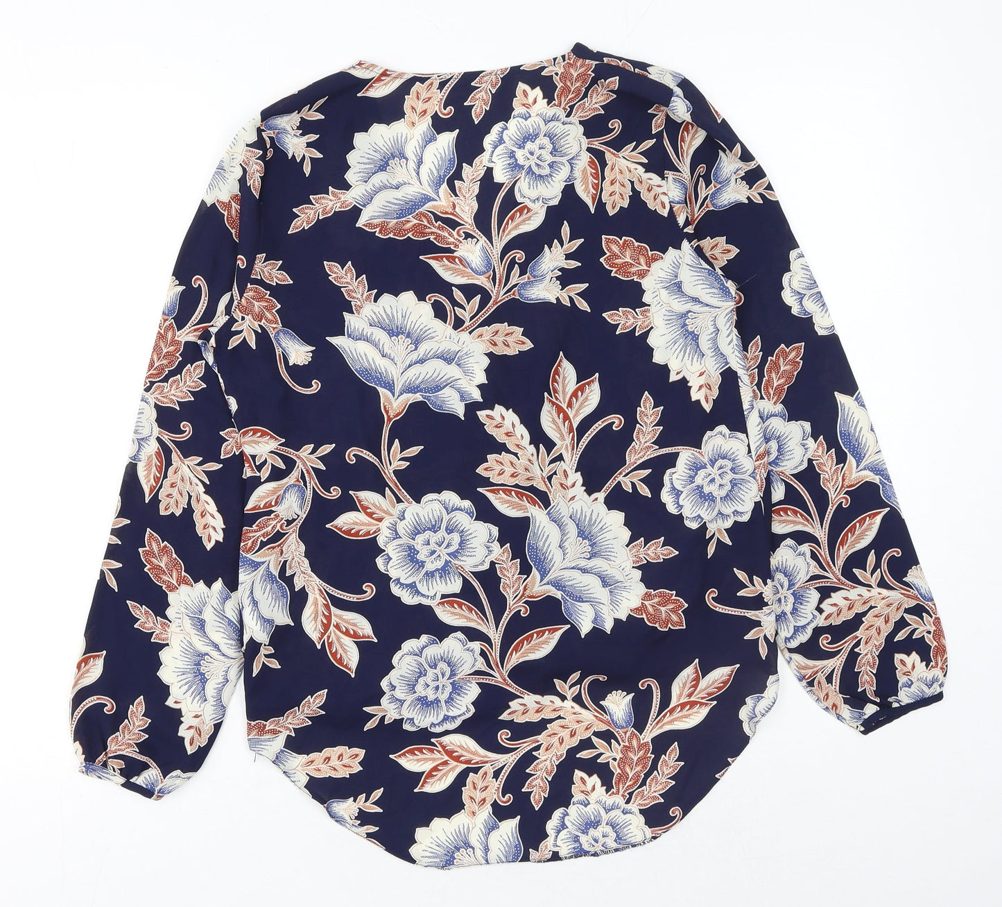 George Womens Blue Floral Polyester Wrap Blouse Size 10 V-Neck