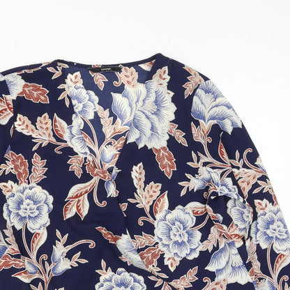 George Womens Blue Floral Polyester Wrap Blouse Size 10 V-Neck