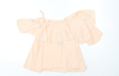 Boohoo Womens Beige Polyester Basic Blouse Size 8 Boat Neck