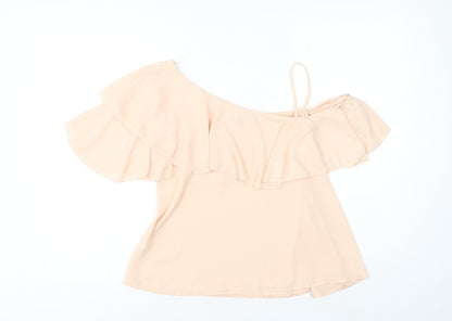 Boohoo Womens Beige Polyester Basic Blouse Size 8 Boat Neck