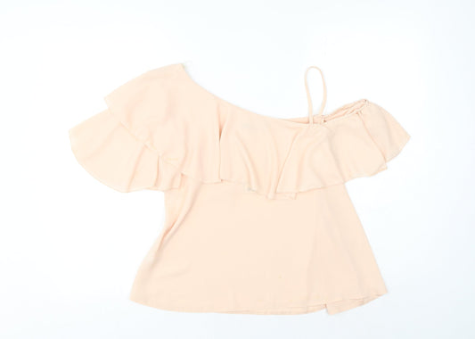 Boohoo Womens Beige Polyester Basic Blouse Size 8 Boat Neck