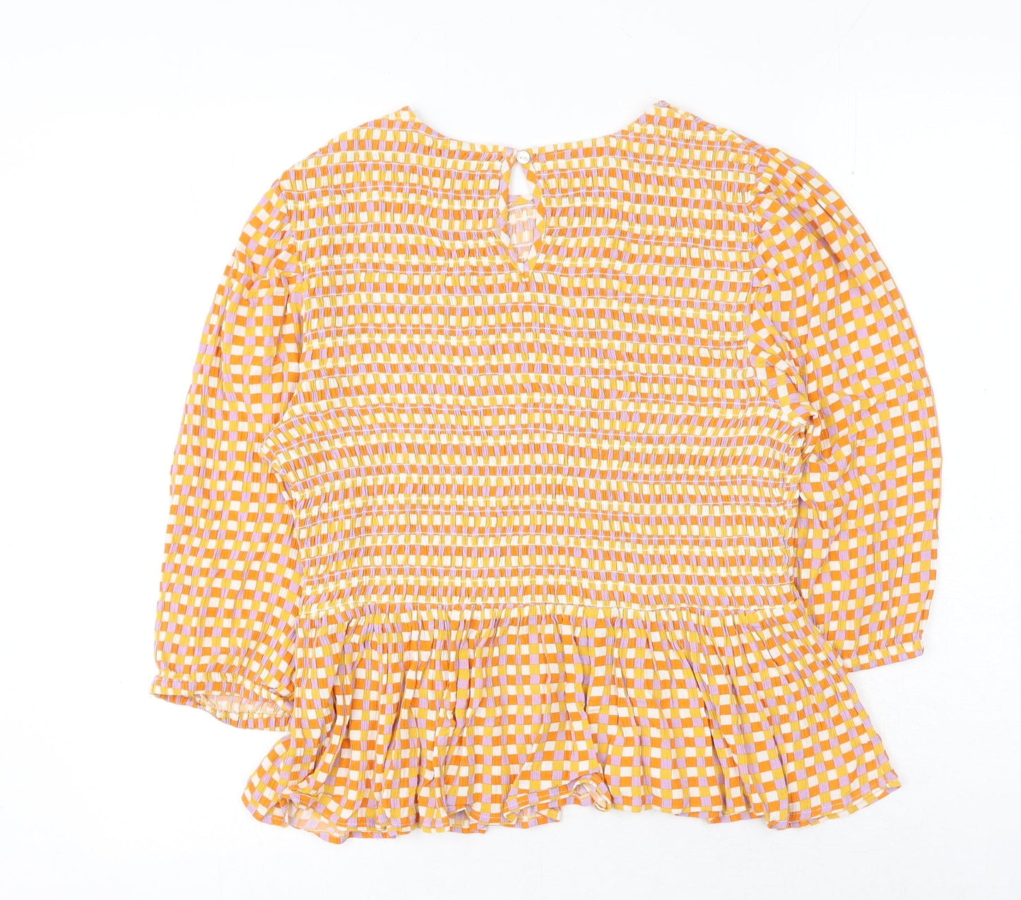 TU Womens Orange Geometric Viscose Basic Blouse Size 12 Round Neck - Peplum