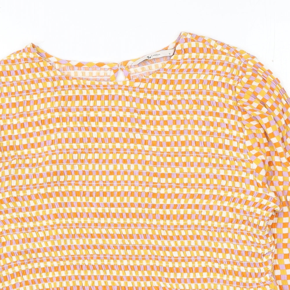 TU Womens Orange Geometric Viscose Basic Blouse Size 12 Round Neck - Peplum