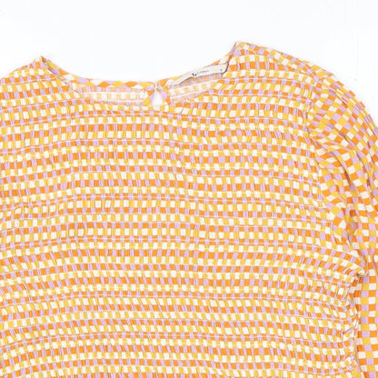 TU Womens Orange Geometric Viscose Basic Blouse Size 12 Round Neck - Peplum