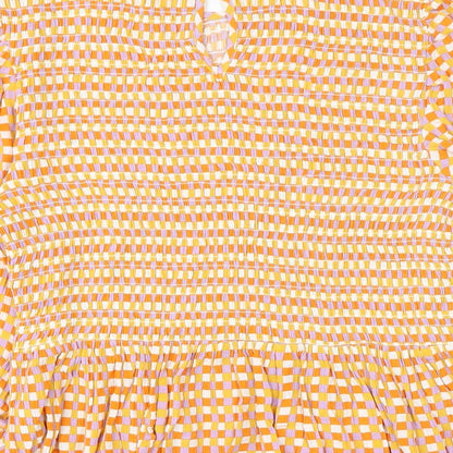 TU Womens Orange Geometric Viscose Basic Blouse Size 12 Round Neck - Peplum
