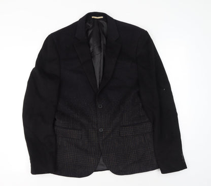 River Island Mens Black Plaid Polyester Jacket Suit Jacket Size M