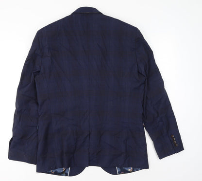 NEXT Mens Blue Plaid Polyester Jacket Suit Jacket Size 40