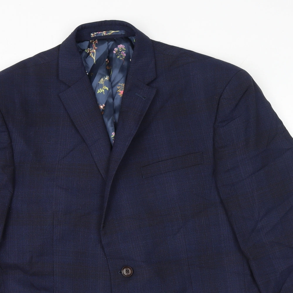 NEXT Mens Blue Plaid Polyester Jacket Suit Jacket Size 40