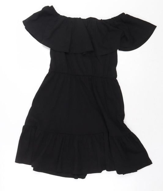 ASOS Womens Black 100% Cotton Fit & Flare Size 6 Off the Shoulder Pullover