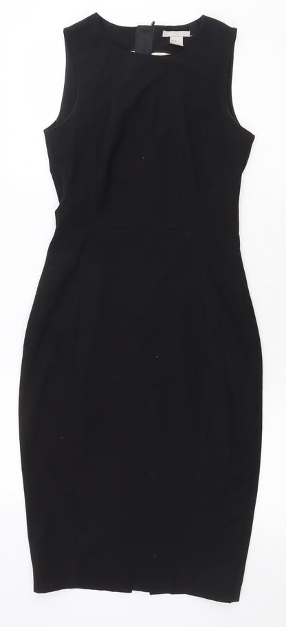 H&M Womens Black Polyester Pencil Dress Size 6 Boat Neck Zip
