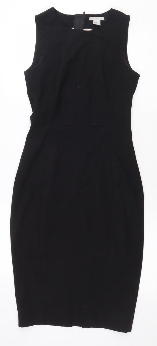 H&M Womens Black Polyester Pencil Dress Size 6 Boat Neck Zip