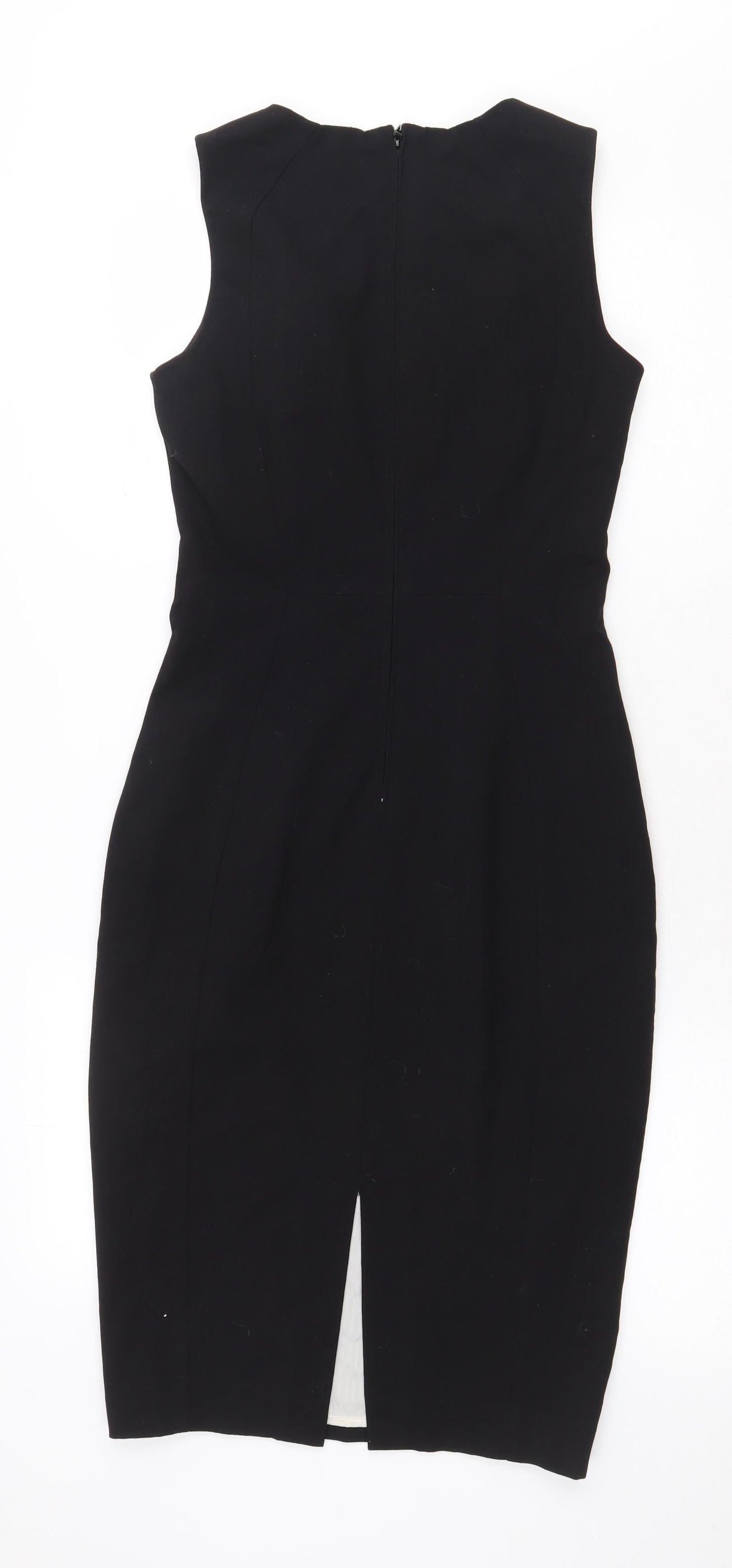 H&M Womens Black Polyester Pencil Dress Size 6 Boat Neck Zip