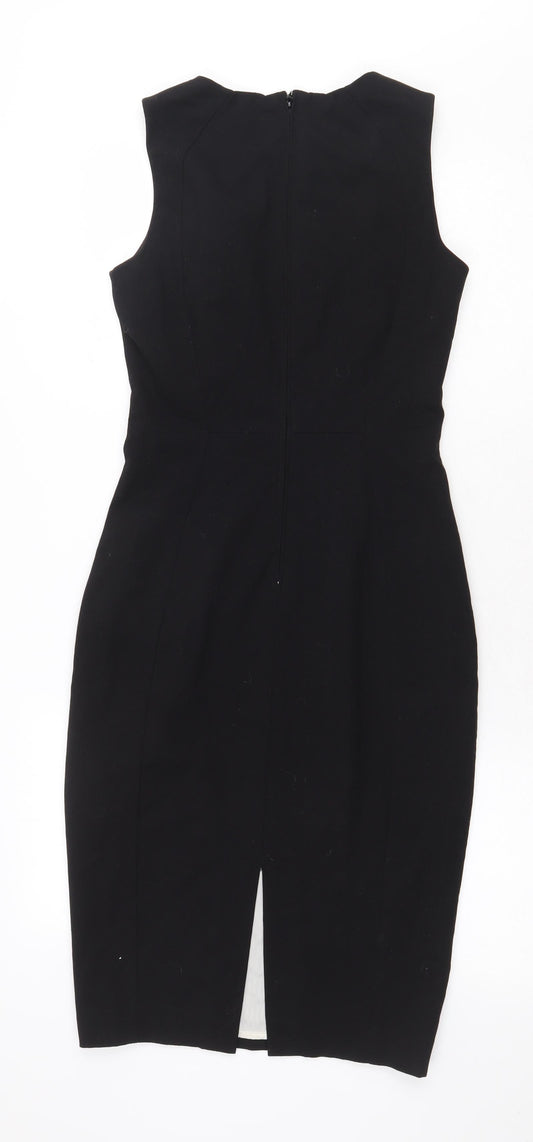 H&M Womens Black Polyester Pencil Dress Size 6 Boat Neck Zip