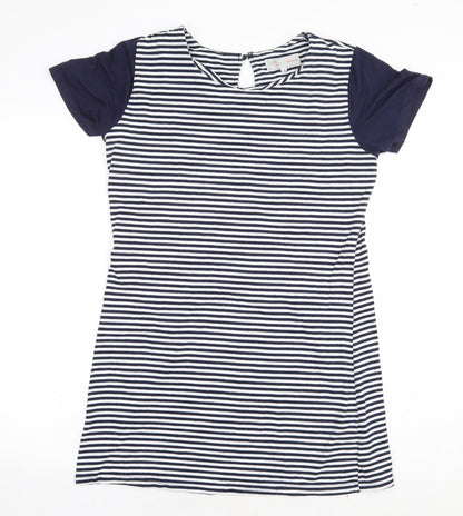 Cameo Rose Womens White Striped Cotton T-Shirt Dress Size M Round Neck Button