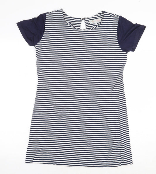 Cameo Rose Womens White Striped Cotton T-Shirt Dress Size M Round Neck Button