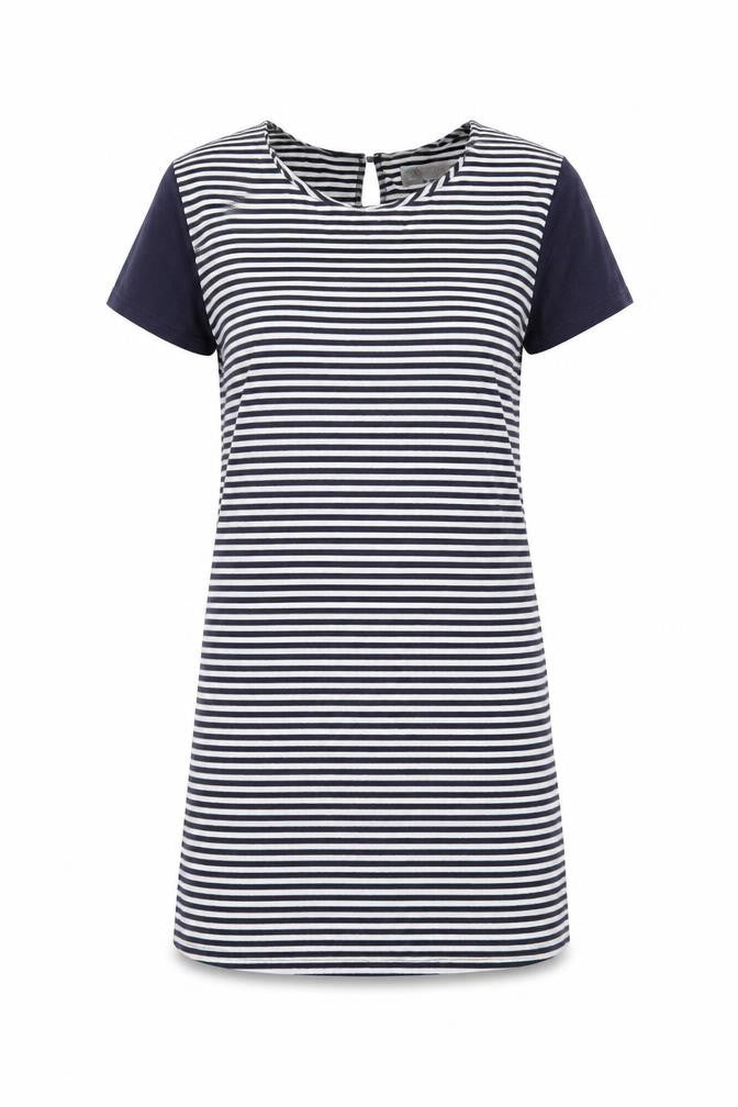 Cameo Rose Womens White Striped Cotton T-Shirt Dress Size M Round Neck Button