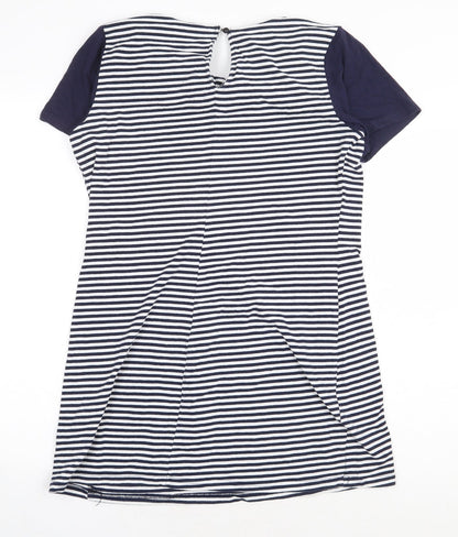 Cameo Rose Womens White Striped Cotton T-Shirt Dress Size M Round Neck Button