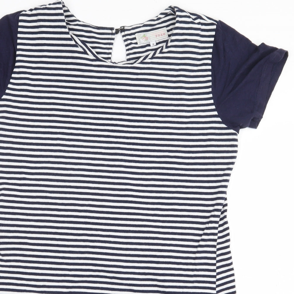 Cameo Rose Womens White Striped Cotton T-Shirt Dress Size M Round Neck Button