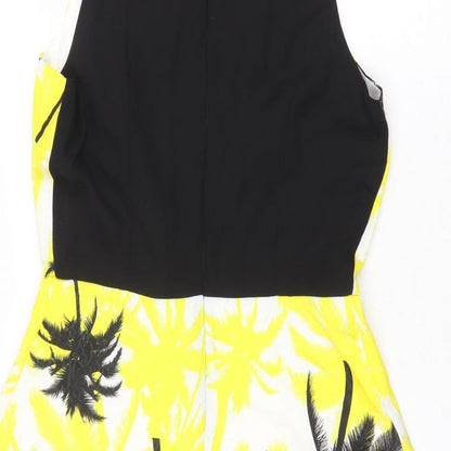 Classic Tricot Womens Yellow Geometric Polyester Fit & Flare Size S V-Neck Zip - Palm Trees