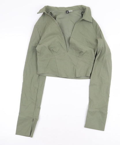 Womens UK Size S H&M Green Cropped Blouse