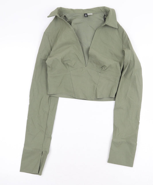 Womens UK Size S H&M Green Cropped Blouse