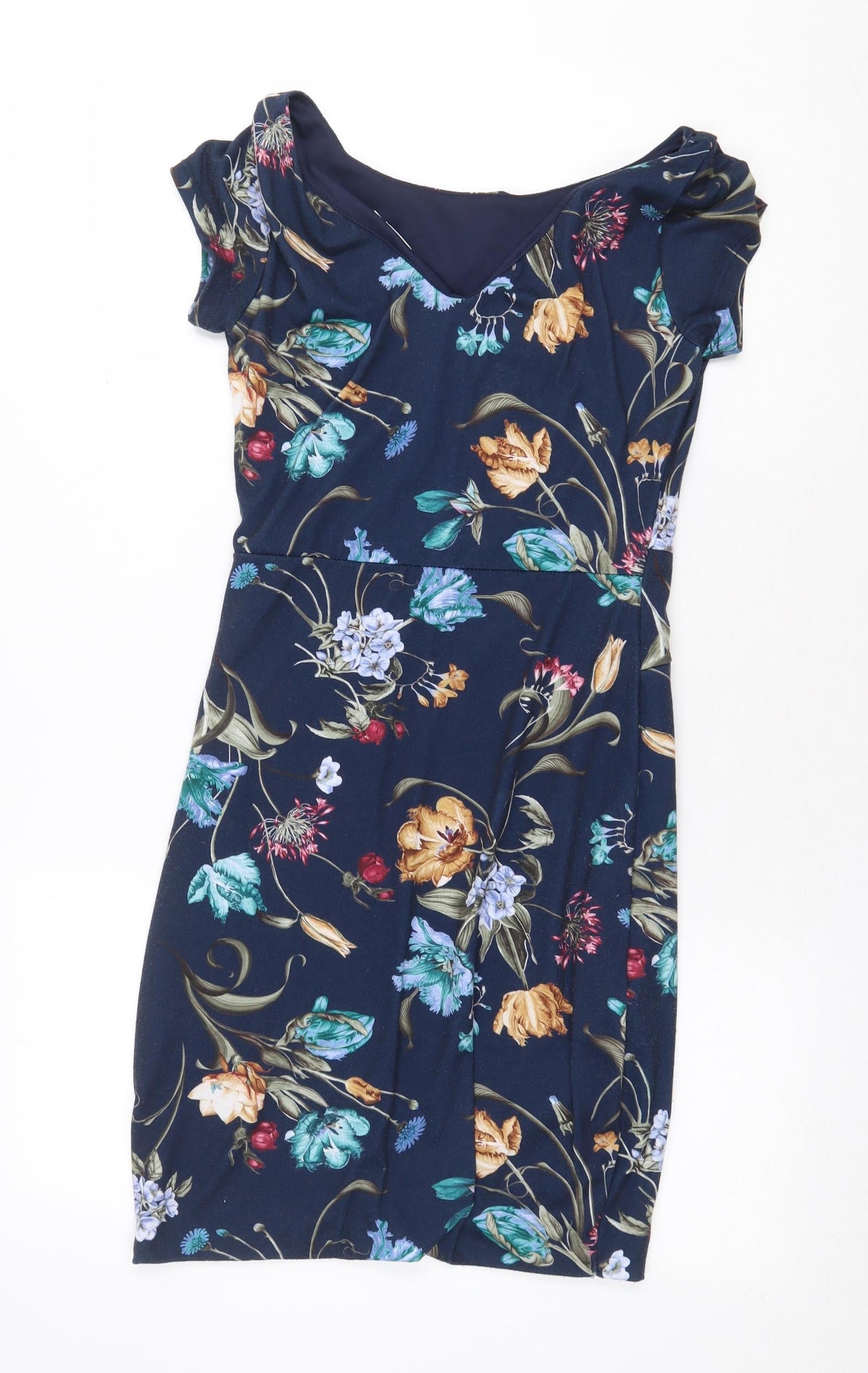Formula Joven Womens Blue Floral Polyester A-Line Size 10 V-Neck Pullover
