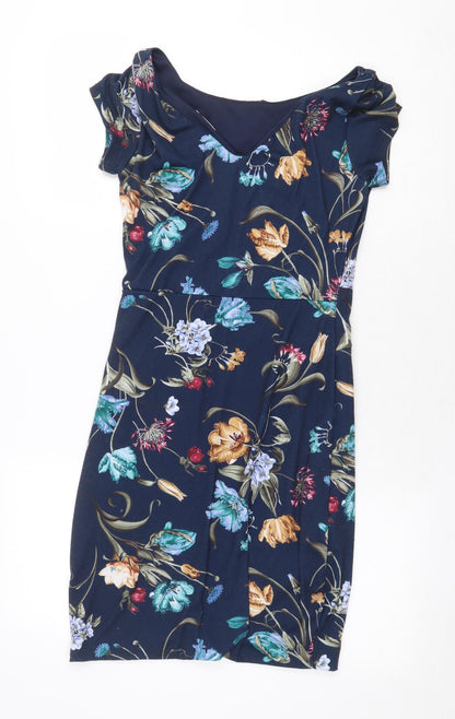 Formula Joven Womens Blue Floral Polyester A-Line Size 10 V-Neck Pullover