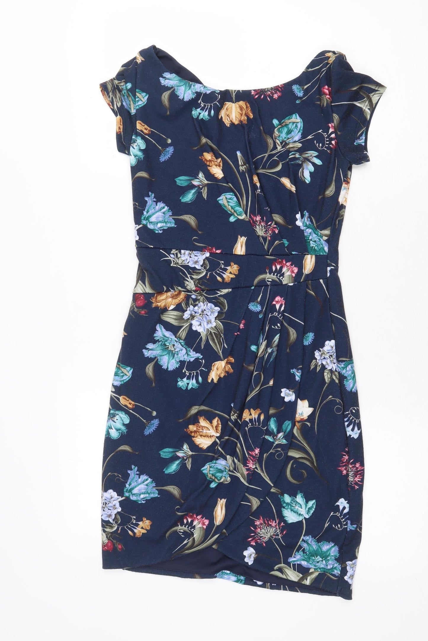 Formula Joven Womens Blue Floral Polyester A-Line Size 10 V-Neck Pullover