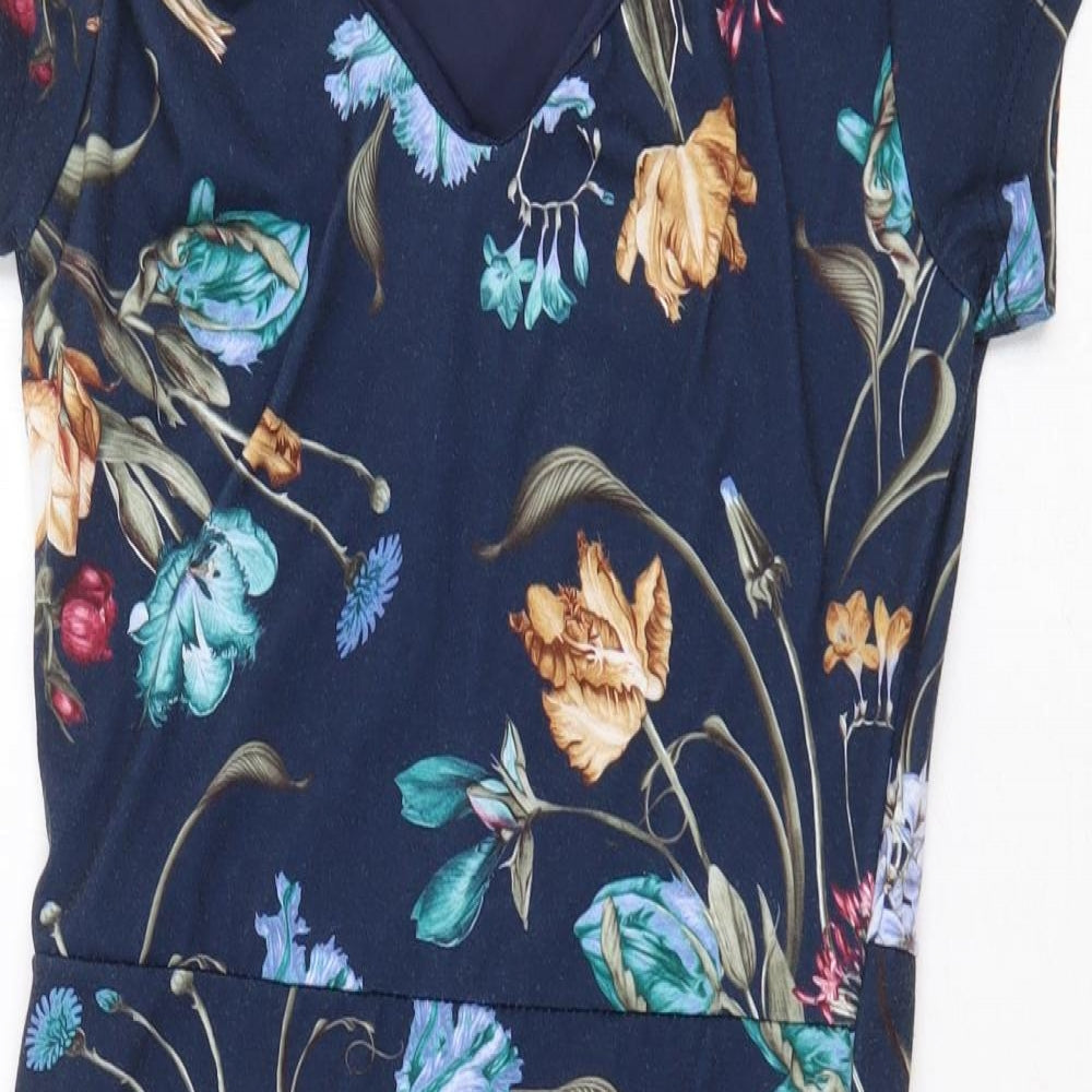 Formula Joven Womens Blue Floral Polyester A-Line Size 10 V-Neck Pullover