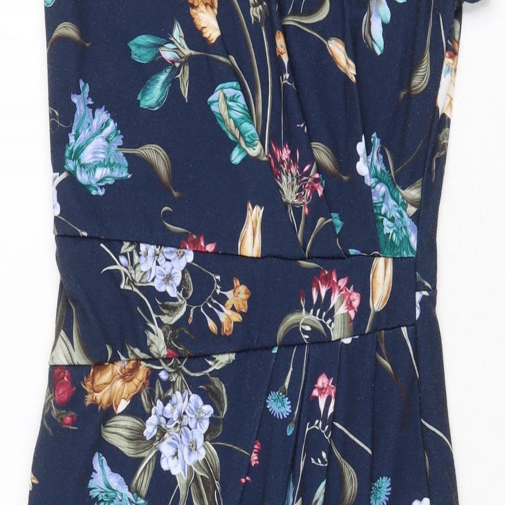 Formula Joven Womens Blue Floral Polyester A-Line Size 10 V-Neck Pullover
