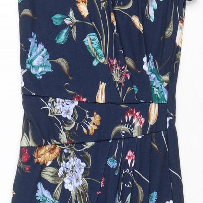 Formula Joven Womens Blue Floral Polyester A-Line Size 10 V-Neck Pullover