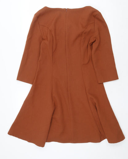 ASOS Womens Brown Polyester A-Line Size 12 Scoop Neck Zip