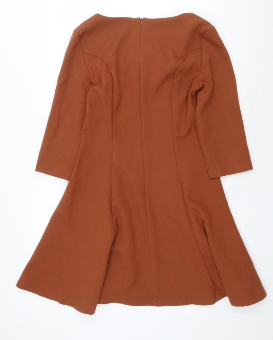 ASOS Womens Brown Polyester A-Line Size 12 Scoop Neck Zip